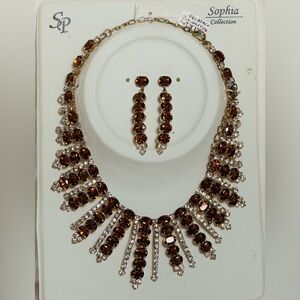 SP SOPHIA COLLECTION Brown and Gold Necklace Set New 2010 never worn party
